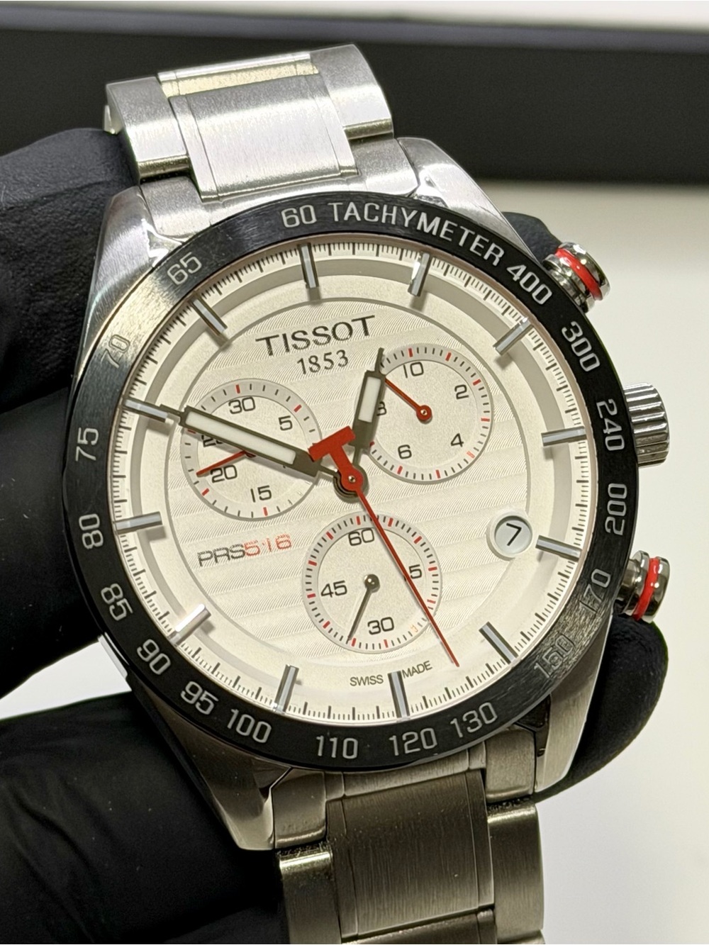 Tissot T-Sport PRS516 T100417A Chronograph Date White Dial Silver SS 42mm Watch
